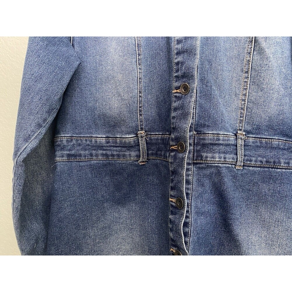 Cato Western Stretch Denim Shirt Dress Frayed Raw Hem Blue Plus Size 16W EUC - Picture 8 of 16